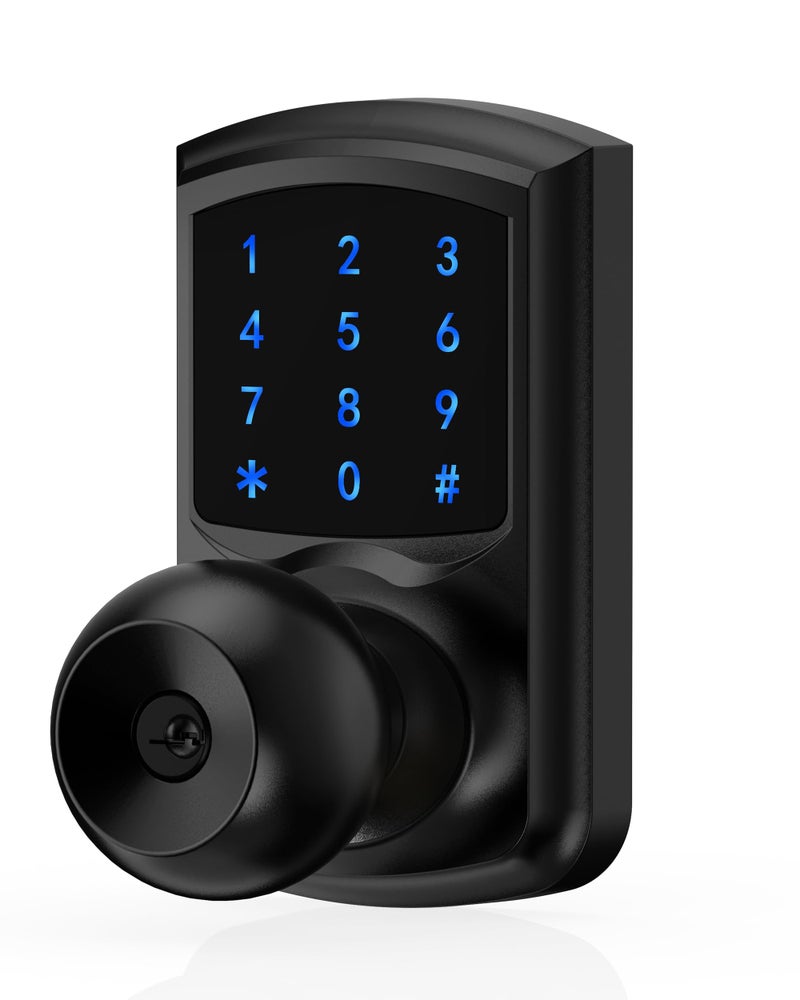 HIDALIFE Keyless Entry Door Lock with Code  Keypad Door Lock with Handle  Touchscreen Door Knob with Keypad  Electronic Door Lock for Front Door Garage Bedroom Home  Auto-Lock  Matte Black - Image 1